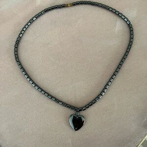 Hematite Beaded Necklace and Heart Pendent